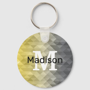 Yellow Grey Cool Ombre Geometric pattern Monogram Key Ring