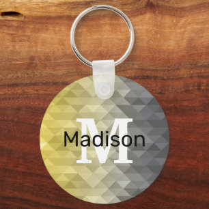 Yellow Grey Cool Ombre Geometric pattern Monogram Key Ring