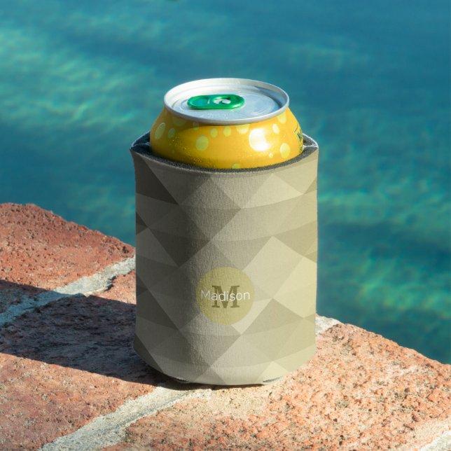 Yellow Grey Cool Ombre Geometric pattern Moonogram Can Cooler (In Situ Pool)