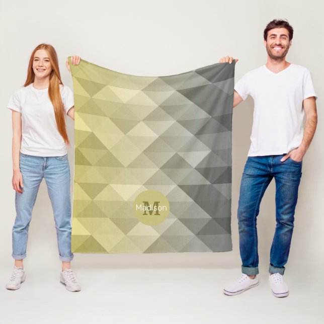 Yellow Grey Cool Ombre Geometric pattern Moonogram Fleece Blanket (In Situ)