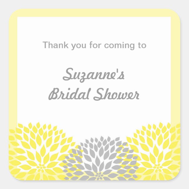 Yellow Grey Dahlia Bridal or Baby Shower favour ta Square Sticker (Front)