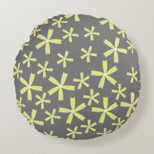 Yellow Grey Daisy Floral Pattern Round Cushion