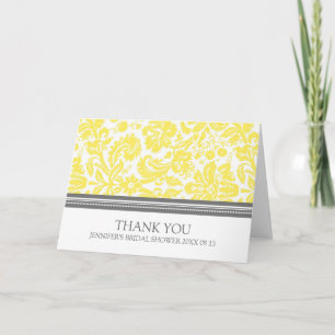 Yellow Grey Damask Bridal Shower Thank You Card
