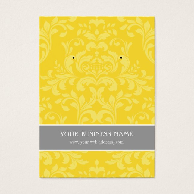 Yellow Grey Damask Custom Earring Card (Front)