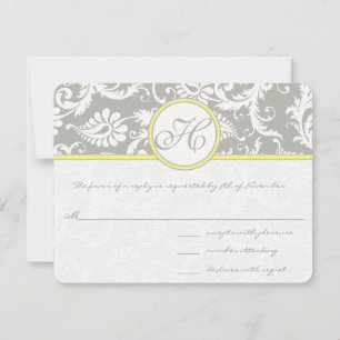 Yellow & Grey Damask RSVP Card- Silver Cloud Card