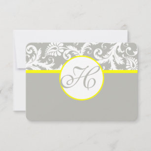 Yellow & Grey Damask RSVP Card- Silver Cloud Card