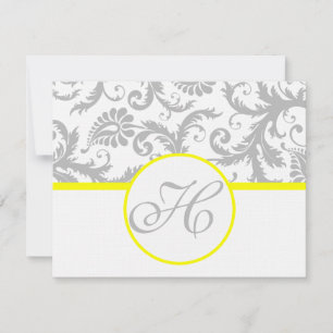 Yellow & Grey Damask RSVP Card- Text on Matte Side Card