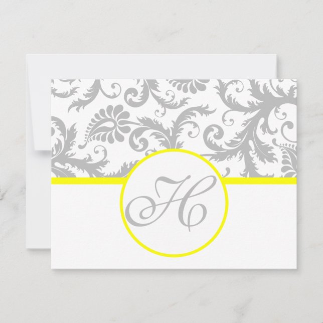 Yellow & Grey Damask RSVP Insert Card (Front)