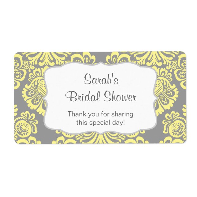 Yellow Grey Damask Water Bottle - customise it! (Front)