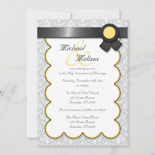Yellow & Grey Damask Wedding Invitations