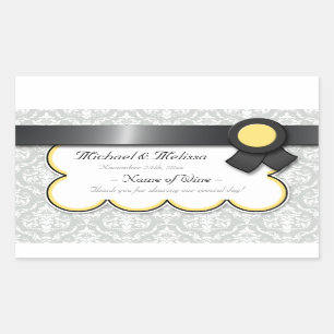 Yellow & Grey Damask Wedding Wine Bottle Labels