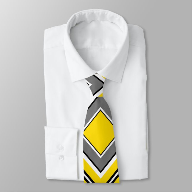 Yellow Grey Diamond Geometric Tie (Tied)