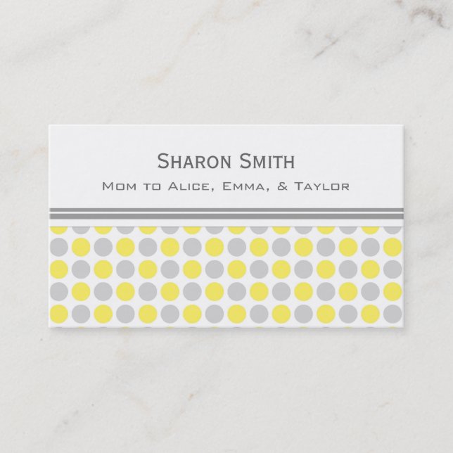 Yellow Grey Dots Pattern Mum Calling Cards (Front)