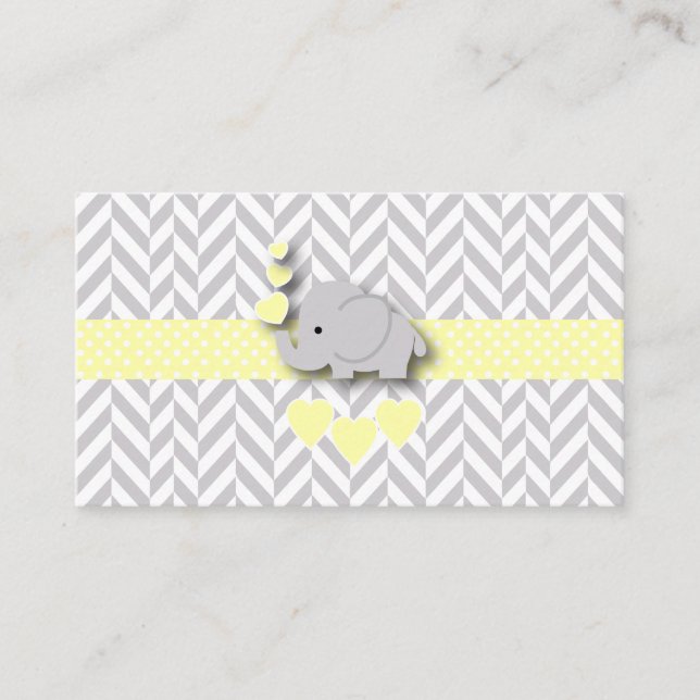 Yellow Grey Elephant Baby Shower Diaper Raffle Enclosure Card (Front)