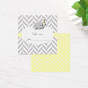 Yellow & Grey Elephant Baby Shower Flat Place Card
