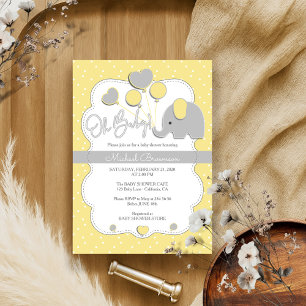 Yellow Grey Elephant Oh Baby Shower Invitation