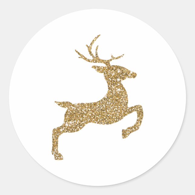 Yellow Grey Faux Glitter Look Jumping Deer Shape Classic Round Sticker (Front)