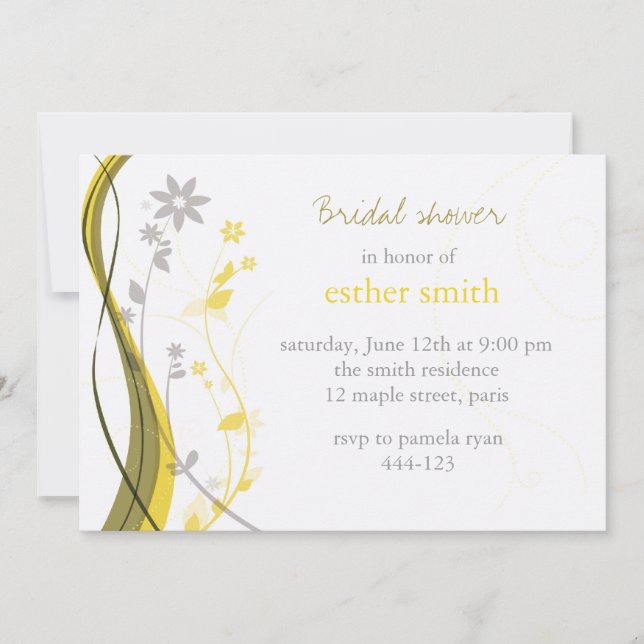 Yellow & grey floral charm invitation (Front)