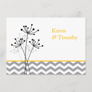 Yellow, Grey Floral, Chevron Wedding Invite