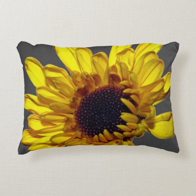 Yellow Grey Floral Golden Flower Abstract Custom Decorative Cushion (Front)