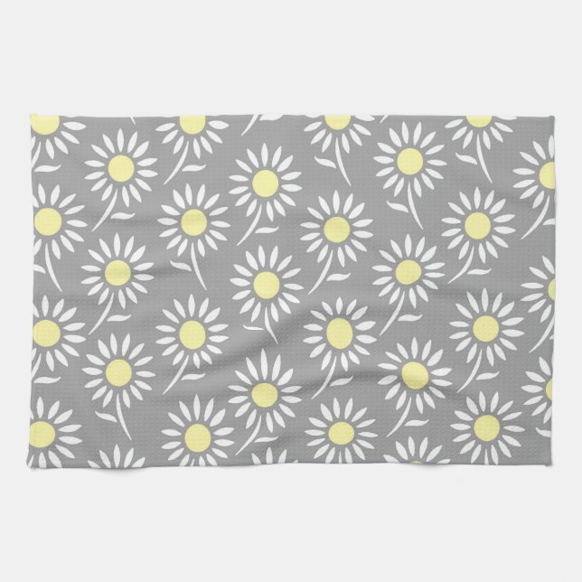 Yellow Grey Floral Kitchen Cloth Towel (Horizontal)