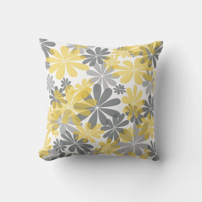 Yellow & Grey Flower Throw Pillow (Front)