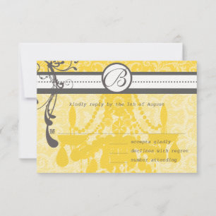 Yellow & Grey Funky Swirls Wedding RSVP Card