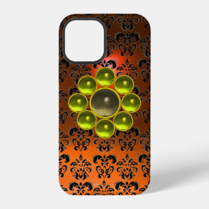 YELLOW GREY GEMSTONE MON Orange Black Damask iPhone 12 Case