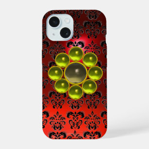 YELLOW GREY GEMSTONE MON Red Black Damask iPhone 15 Case
