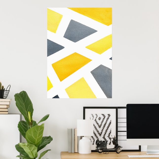 Yellow Grey Geometric Poster (Home Office)