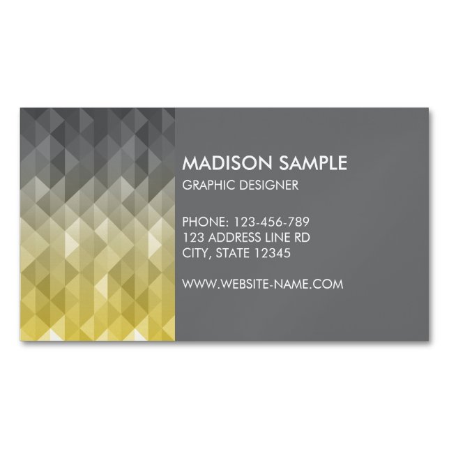 Yellow Grey Geometry pattern graphic designer Magnetic Business Card (Front)