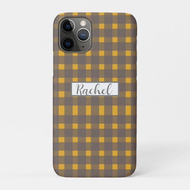 Yellow  Grey Gingham Personalised  Case-Mate iPhone Case (Back)