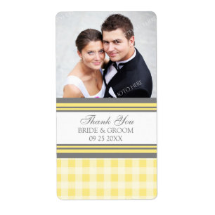 Yellow Grey Gingham Photo Wedding Labels