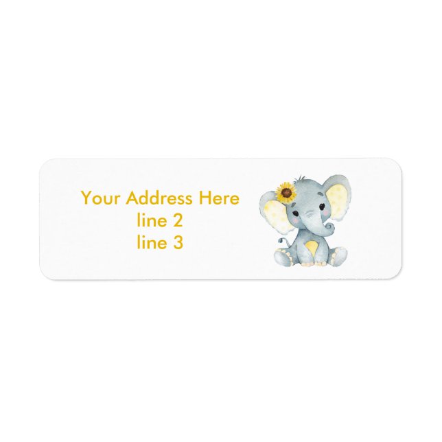 Yellow Grey Girl Elephant Address Labels (Front)