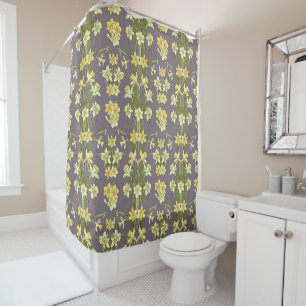 Yellow, grey & green floral shower curtain