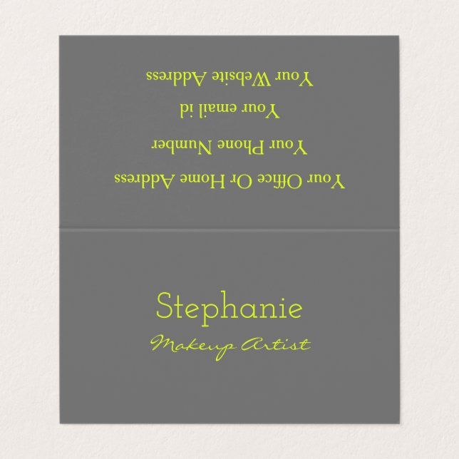 Yellow Grey Grey Custom Neon Colour Makeup Artist Business Card (Outside Unfolded)
