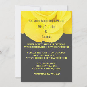 Yellow Grey Grey Floral Rose Elegant Cool Wedding Invitation