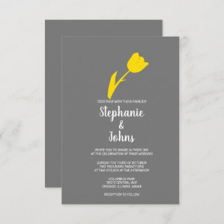 Yellow Grey Grey Floral Spring Summer Wedding Invitation