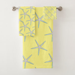 Yellow Grey Grey Teal Starfish Patterns Cute Bath Towel Set
