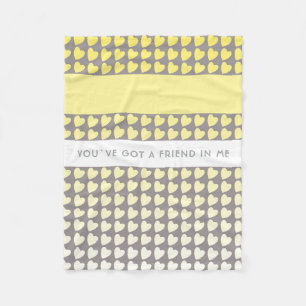 Yellow Grey Heart Pattern You`ve got a Friend Fleece Blanket