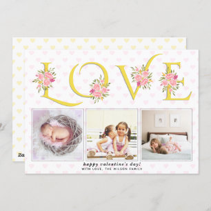Yellow, grey LOVE typography photo Valentines Day Holiday Card