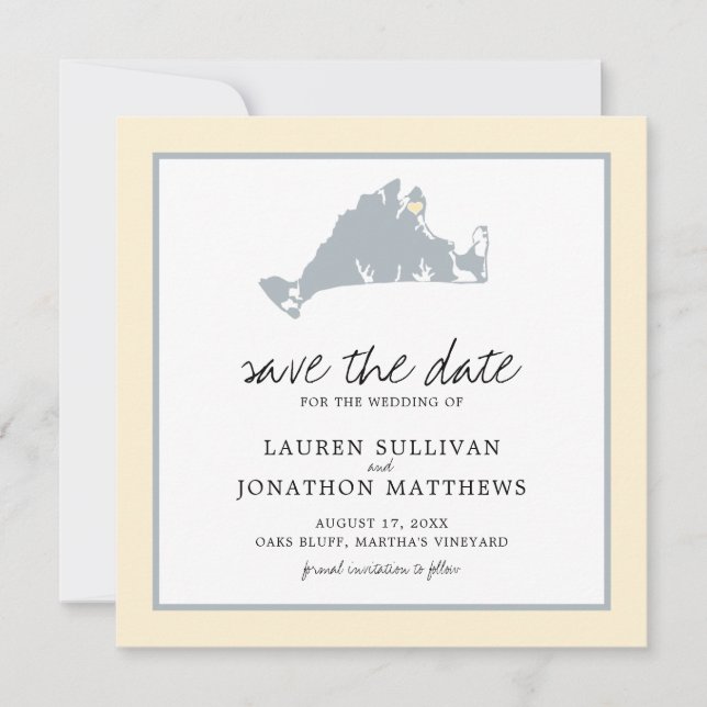 Yellow Grey Martha's Vineyard Map Save the Date (Front)