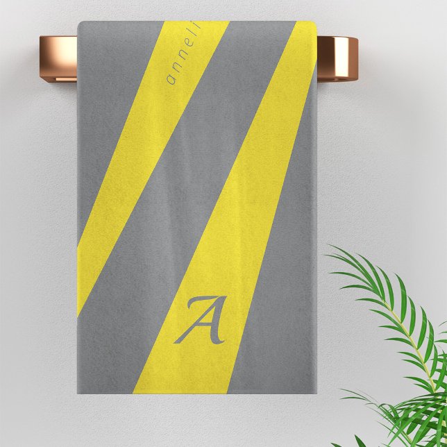 Yellow grey modern elegant chic bold monogrammed bath towel set (Creator Uploaded)