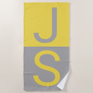 Yellow & Grey Modern Initials Monogram Beach Towel