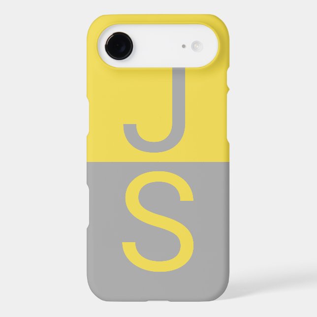 Yellow & Grey Modern Initials Monogram Case-Mate iPhone Case (Back)