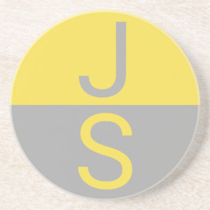 Yellow & Grey Modern Initials Monogram Coaster