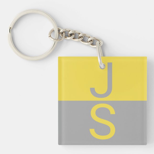 Yellow & Grey Modern Initials Monogram Key Ring (Front)