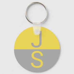 Yellow & Grey Modern Initials Monogram Key Ring