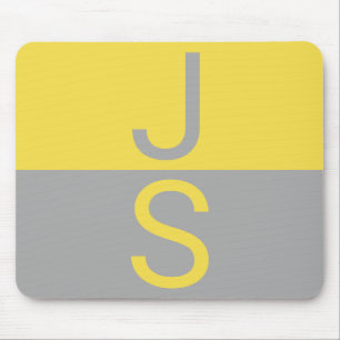 Yellow & Grey Modern Initials Monogram Mouse Pad