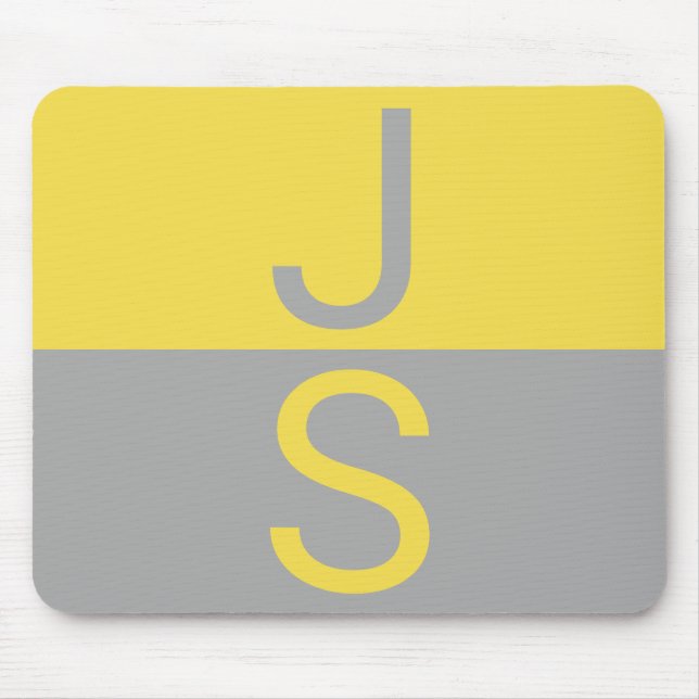 Yellow & Grey Modern Initials Monogram Mouse Pad (Front)